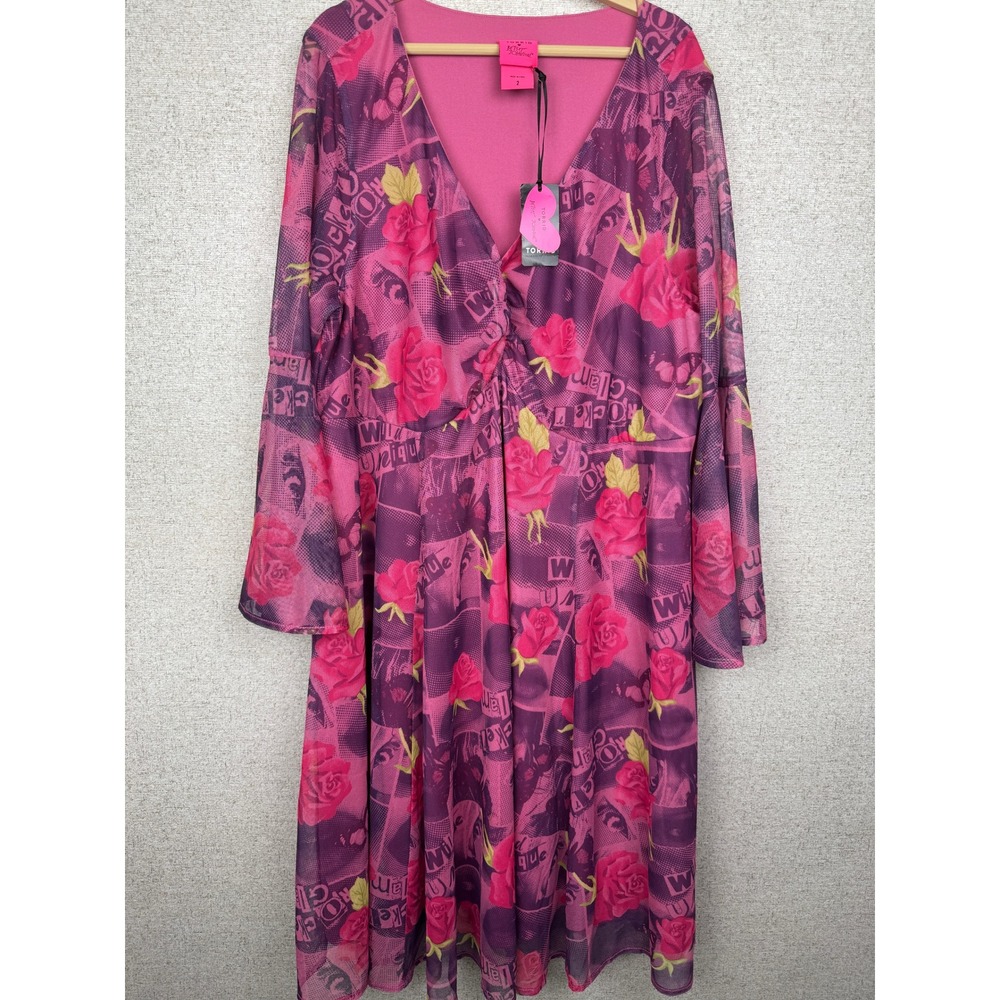 NWT Torrid x Betsey Johnson Mini Mesh Bell Sleeve Dress, Size 2 (2X / 18-20) - Picture 2 of 13